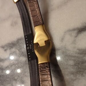 Suzi Roher Matalic Toupe Crocodile Leather Belt With Gold Tone Hardware Sz Small